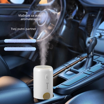 Mini automobilni ovlaživač zraka i pročišćivač zraka, USB napajanje, model S05, 1 izlaz za maglu, kapacitet spremnika ≤0,5 L, buka <36 dB, 3W, tajmer 2–8 sati