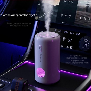 Mini automobilni ovlaživač zraka i pročišćivač zraka, USB napajanje, model S05, 1 izlaz za maglu, kapacitet spremnika ≤0,5 L, buka <36 dB, 3W, tajmer 2–8 sati