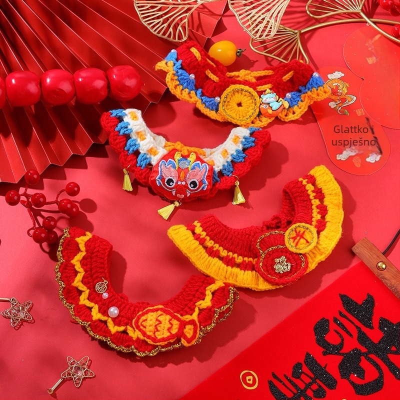 Ručni pleteni šal za kućne ljubimce (mačke i psi) – Cartoon uzorak, vuneni materijal, univerzalna uporaba, proljetna festival dekoracija