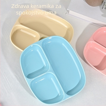 Keramički podijeljeni tanjur, porcionirani tanjur za djecu, otporan na mikrovalnu, kvadratnog oblika, podglazurna završna obrada