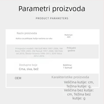Kuka za naslonsku kutiju i pretinac VW Jetta Bora Golf 4 (1999-2005) – plastika – CZPINCHEN – Dio 3B0 868 445