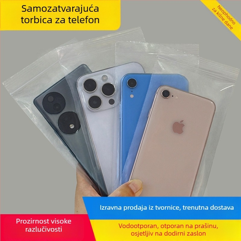 Vodootporna prozirna vrećica za telefon sa zatvaračem, jednokratna plastična zaštita od prašine, kompatibilna s dodirnim zaslonom, za dostavu