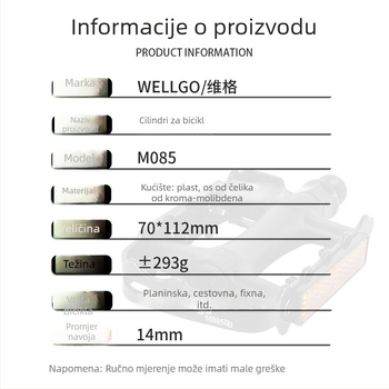 WELLGO M085 pedala za planinske i cestovne bicikle — plastično tijelo, kompatibilno s MTB i cestovnim modelima