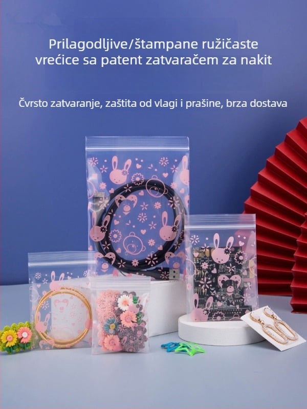 Chuchu mini vrećica za pakiranje nakita - samouzavara, dizajn crtani otisak, novi materijal, duljina zatvarača 1.2 cm