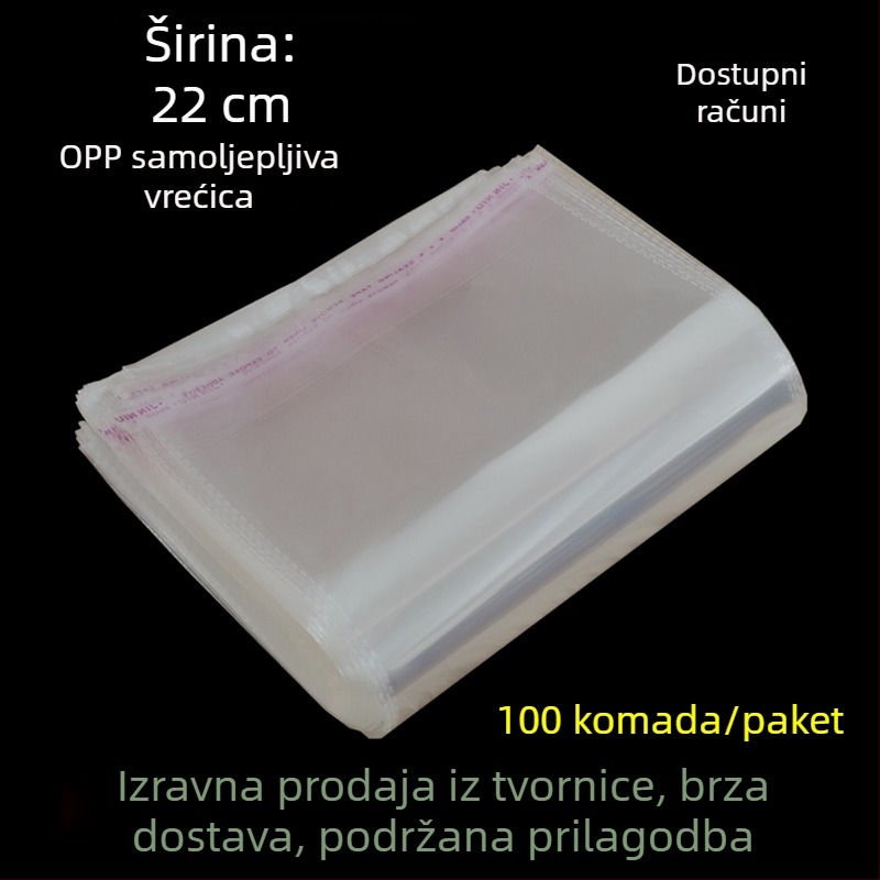 OPP prozirna samoljepljiva torbica za pakiranje A4, širina 22 cm, plastična vrećica sa zatvaračem i otiskom logotipa