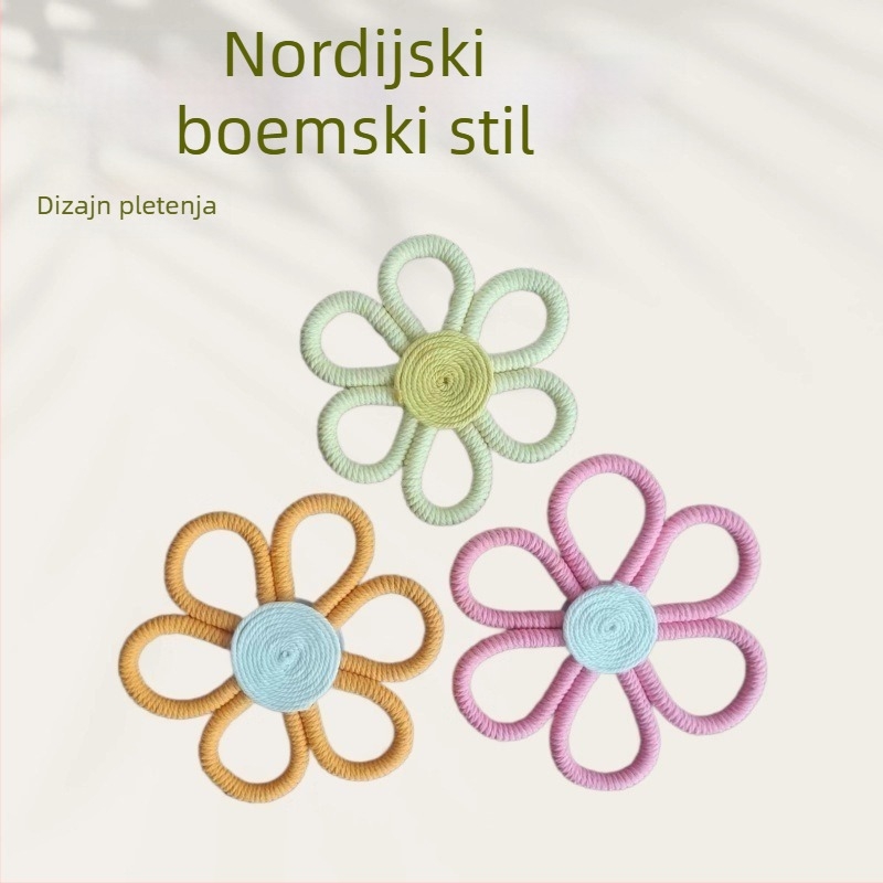 Ručni pamučni zidni goblen s boemskom margaretom i dugačkim privezakom