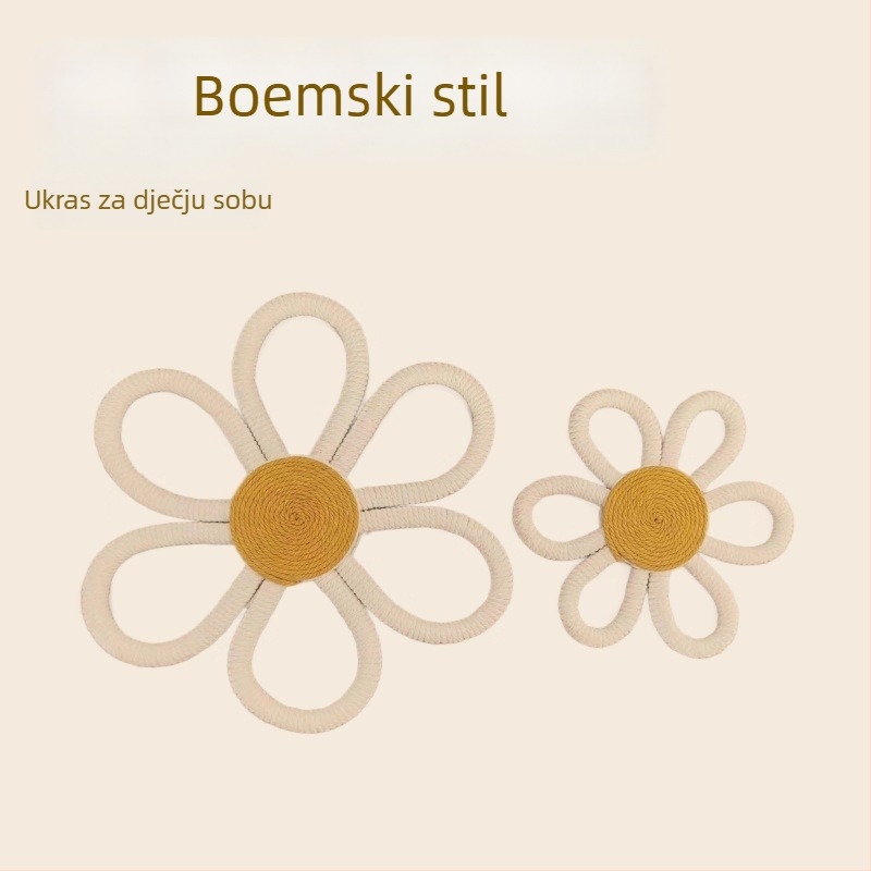 Ručni pamučni zidni goblen s boemskom margaretom i dugačkim privezakom