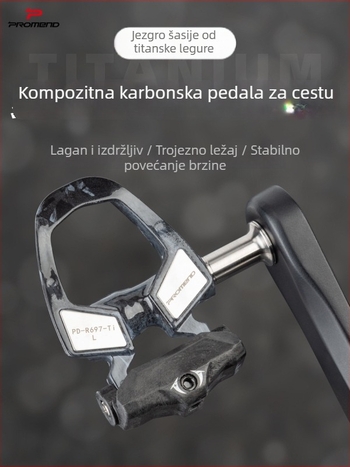 PROMEND Pd-r697p-ti SPD pedale s automatskim zaključavanjem, karbonsko tijelo + titanov osovinski, 186 g, trostruki ležaj, za cestovne i utrke bicikle