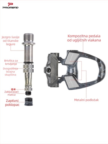 PROMEND Pd-r697p-ti SPD pedale s automatskim zaključavanjem, karbonsko tijelo + titanov osovinski, 186 g, trostruki ležaj, za cestovne i utrke bicikle