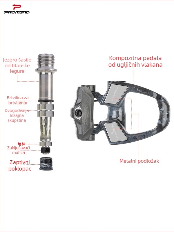 PROMEND Pd-r697p-ti SPD pedale s automatskim zaključavanjem, karbonsko tijelo + titanov osovinski, 186 g, trostruki ležaj, za cestovne i utrke bicikle