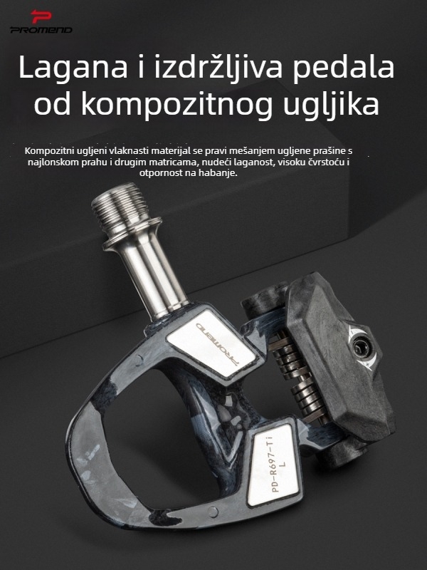 PROMEND Pd-r697p-ti SPD pedale s automatskim zaključavanjem, karbonsko tijelo + titanov osovinski, 186 g, trostruki ležaj, za cestovne i utrke bicikle
