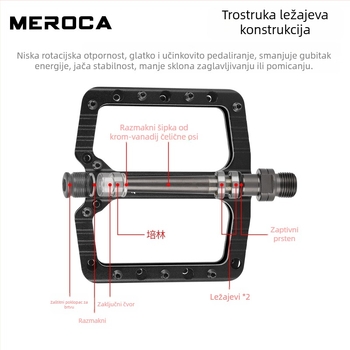 Meroca FR-25 pedale za MTB i cestovne bicikle – aluminijska legura, os od krom-molibden čelika, dutina velika pedala površina, protuklizna površina