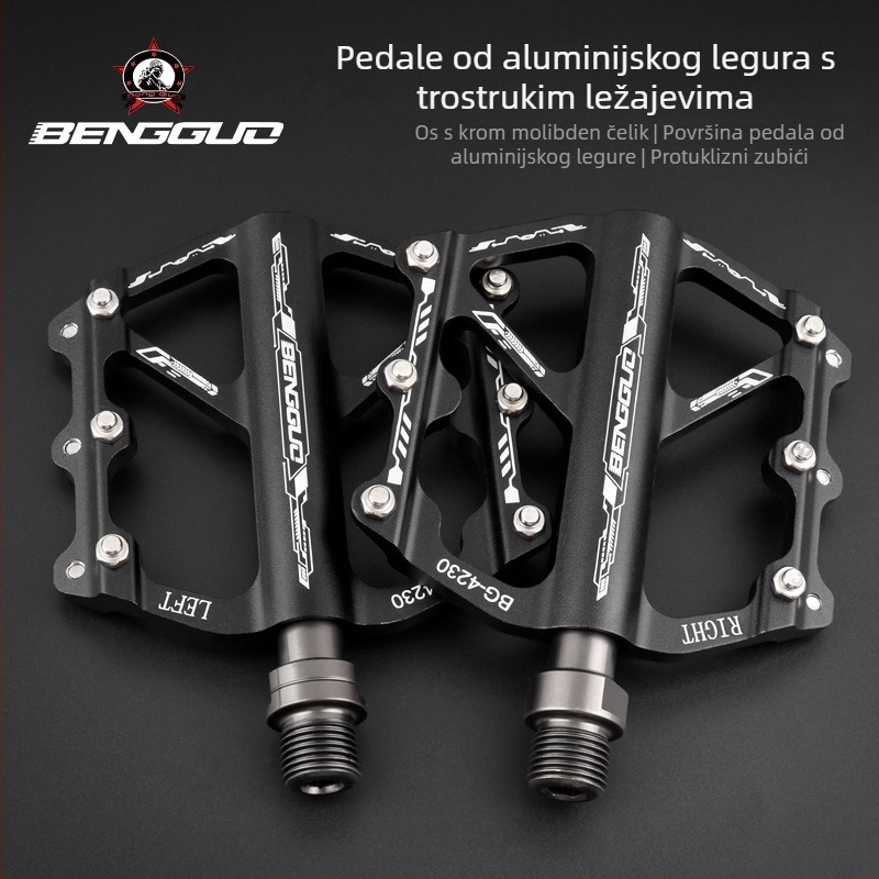 Bunguo Bg-4230 aluminijski pedali za bicikl – trostruki ležajevi, lagani i prošireni, tijelo od aluminijske legure i krom-molibden čelika
