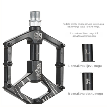 Peda za planinski bicikl K99 Foot – dvostruki DU zatvoreni ležajevi, tijelo od aluminijske legure, visoka čvrstoća, protuklizna površina, kompatibilan s planinskim, cestovnim i sklopnim biciklima