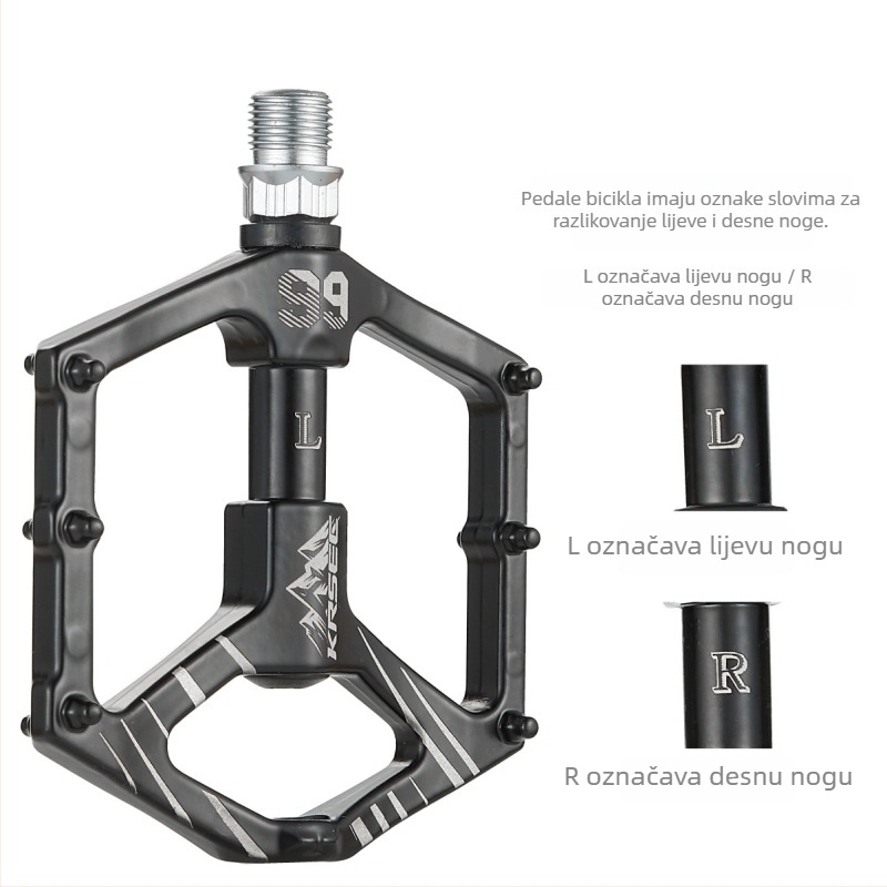 Peda za planinski bicikl K99 Foot – dvostruki DU zatvoreni ležajevi, tijelo od aluminijske legure, visoka čvrstoća, protuklizna površina, kompatibilan s planinskim, cestovnim i sklopnim biciklima