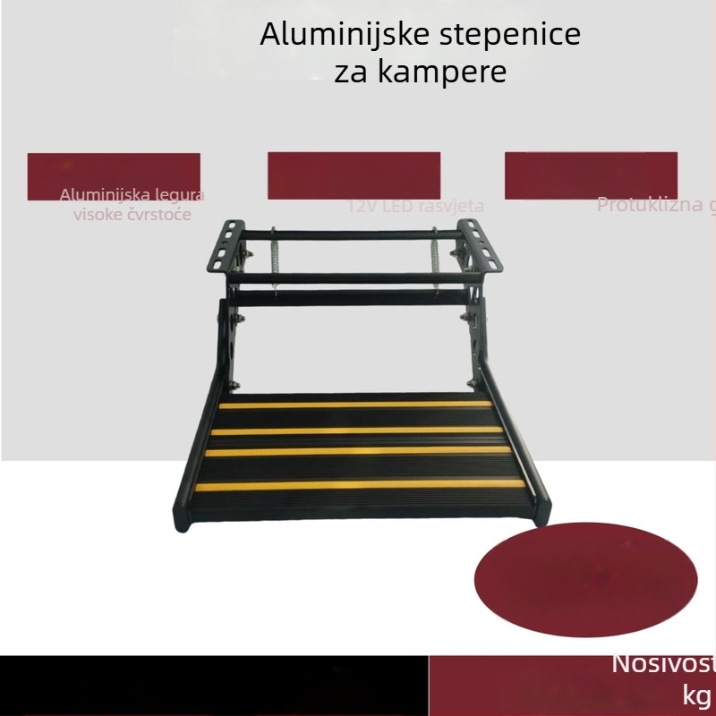 Model B: Električne sklopive stepenice za kamp-prikolicu, jednoslojni ili dvostruki sloj, osvijetljeni ulazni korak i ručni korak od aluminijske legure