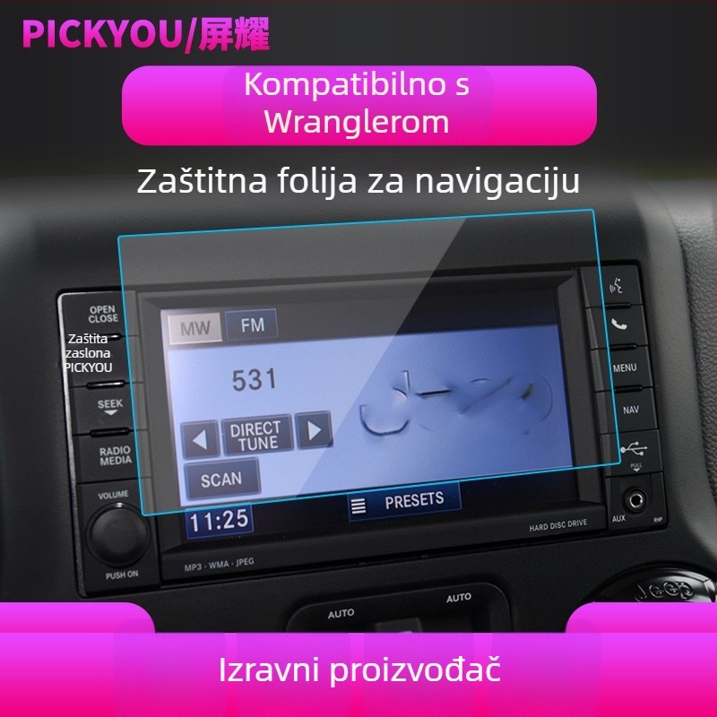 Temperirana zaštitna folija za navigacijski zaslon i središnju konzolu Jeep Wrangler, mat završni sloj, zaštita od plavog svjetla, otporna na ogrebotine, auto interijer dodatak