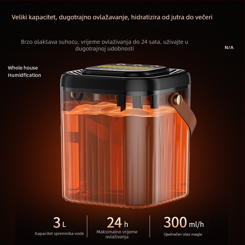 Vlaživač zraka s tri mlaznice magle, velik spremnik vode 2.6–4.0 L, tih rad, USB napajanje, pogodan za 10–20 m²