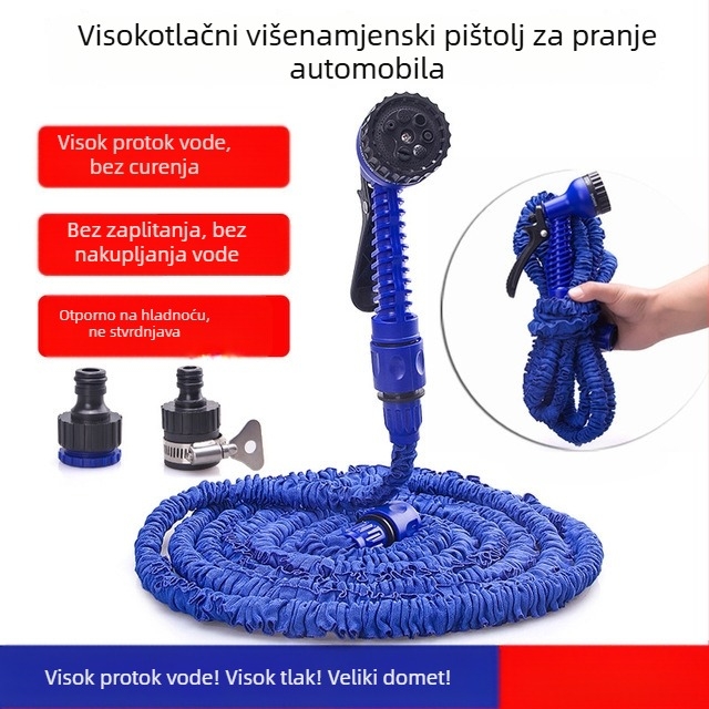 Kućni 3x teleskopsko vodeno crijevo s mlaznicom višestruke namjene visokog tlaka za pranje automobila, vrt i travnjak