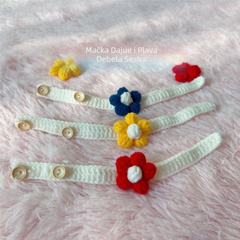 Ogrlica za mačke, ručno pleteni baršunasti konac, crtani stil, pogodna za mačke i pse, za sve sezone