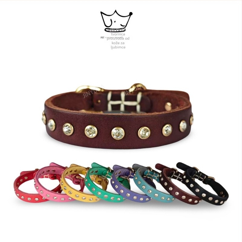 Ovratnik za kućne ljubimce s dijamantnim uzorkom – Dijamantni uzorak, koža od bivola punog zrna, sjajan završetak, opća namjena