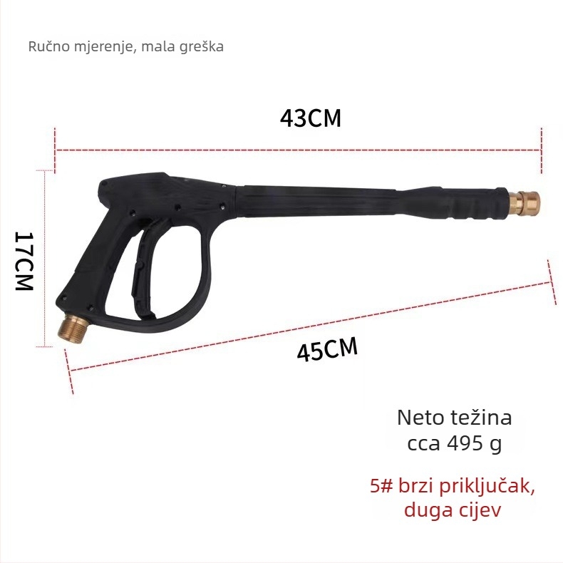 Pistolj za pranje automobila visokog tlaka s bakrenim ventilskim jezgrom, 1/4 brzo spajanje, duga mlaznica M22, set od pet boja