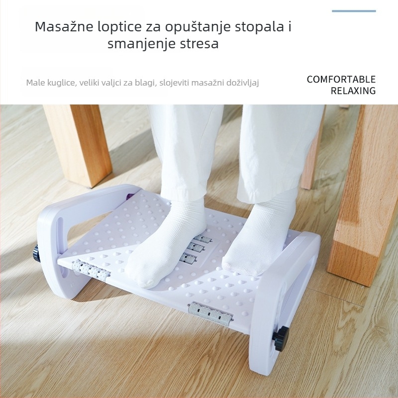 Regulirajuća potpora za noge u uredu s masažom, moderni minimalistički dizajn, model JT03A; materijali: ABS plastični nosač i valjci, željezni vijci; prilagodljivo: da