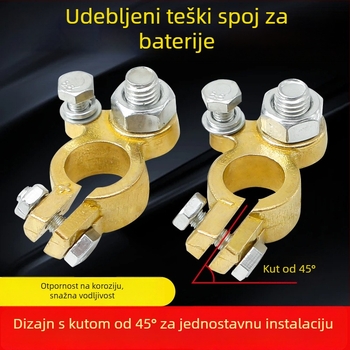 Klem baterije automobila, teški jednoskrutni vijak M8, mesing, model 45dzt-26, za automobile i kamione