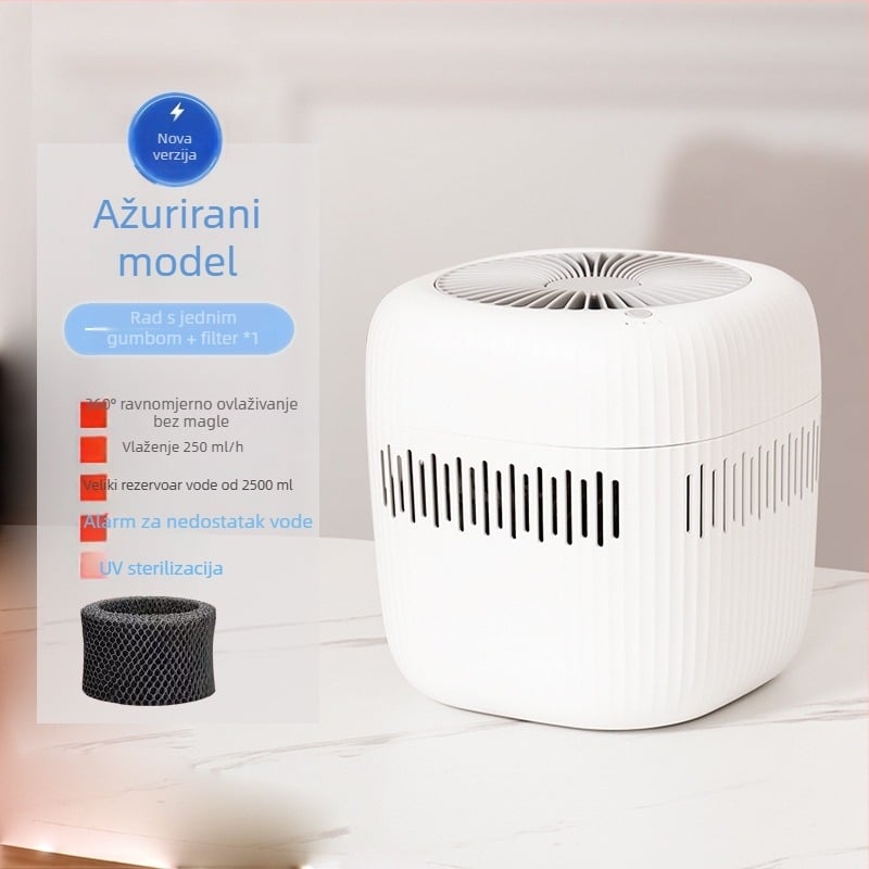 USB ovlaživač s sterilizacijom za kućnu upotrebu - tiha 36-45 dB, 1 izlaz za maglu, spremnik 1.0-2.5 L