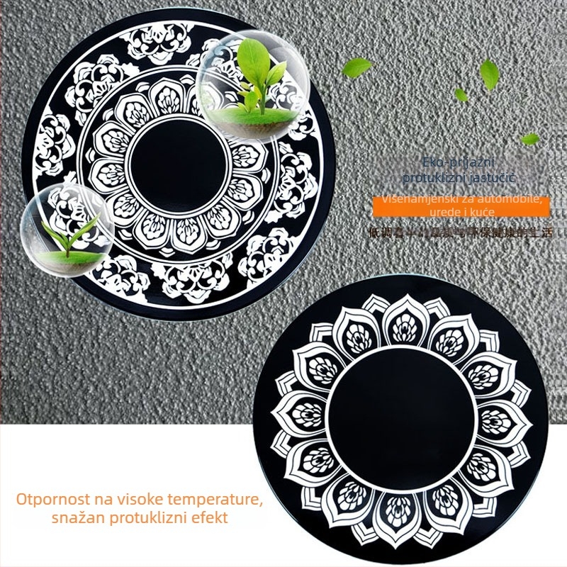 Automobilska protuklizna podloga, kružnog oblika s motivom lotosa, PU materijal, mogućnost prilagodbe, tiskanje logotipa, Kemiller brenda