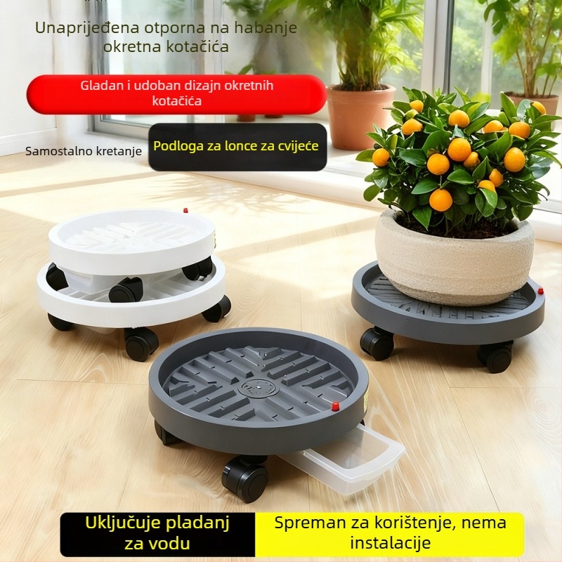 Podloga za lonce s kotačićima – okrugla plastična baza s posudom za vodu, čvrsta i izdržljiva