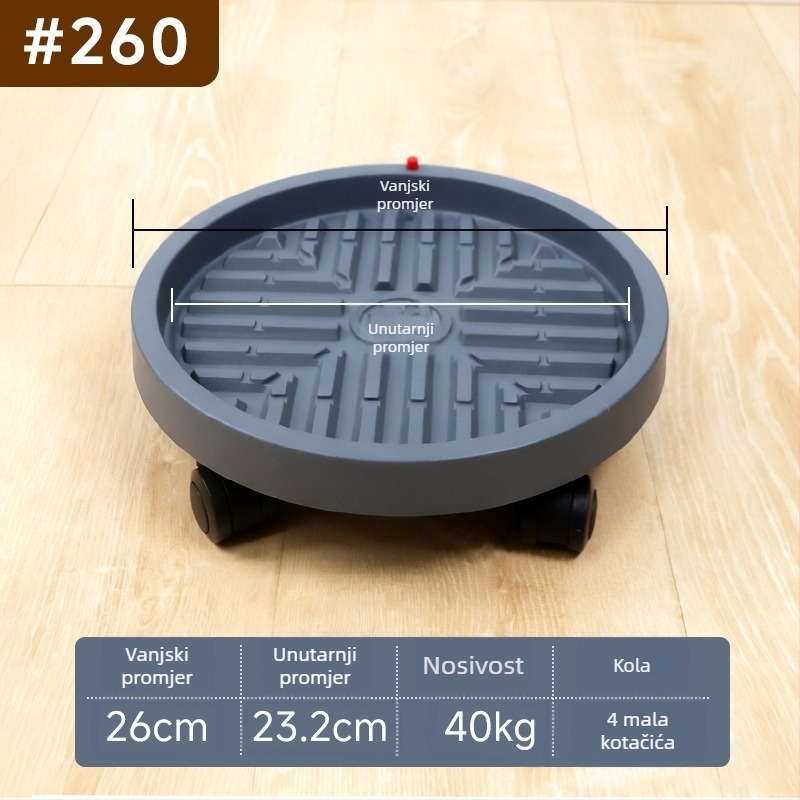 Podloga za lonce s kotačićima – okrugla plastična baza s posudom za vodu, čvrsta i izdržljiva