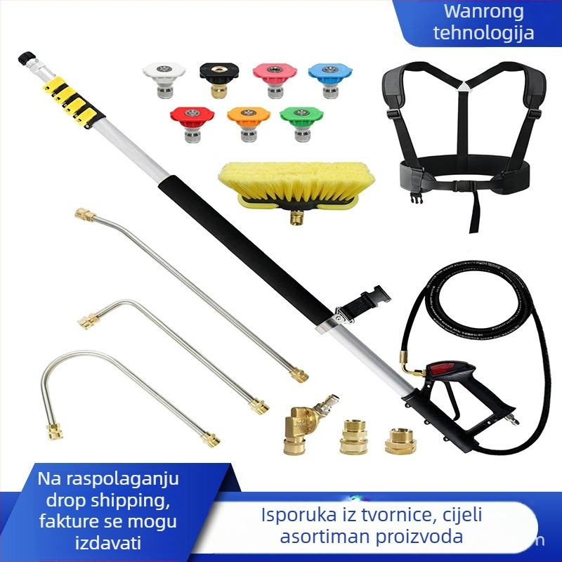 Visokotlačni vodeni pištolj s teleskopskom i produžnom šipkom, nehrđajući čelik, čišćenje vanjskih zidova s mlaznicom