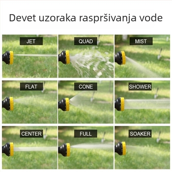 Osmofunkcijski pištolj za zalijevanje vrta i pranje auta, ABS glava, PP ručka, gumom prekrivena površina, podesivo raspršivanje