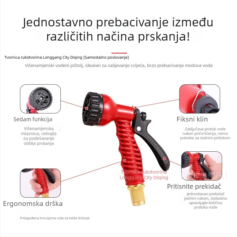 Vrtni plastični visokotlačni vodeni pištolj s plastičnom glavom i plastičnom ručkom; domet raspršivanja: 10; pogodan za pranje automobila i zalijevanje vrta; radi na tlaku slavine
