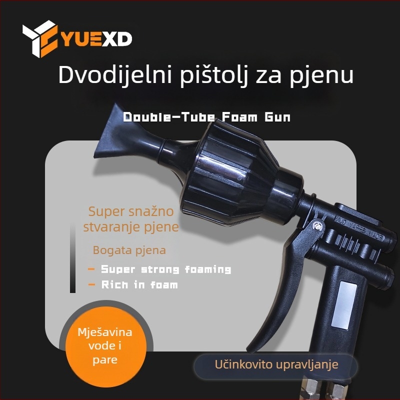 Dvostruka cijevna pjenasta pištolj s miješanjem vode i zraka za pranje automobila, visokotlačni raspršivač pjene za samooslužnu pranje automobila (0.5–0.8 MPa; protok 3–10 L/min; kompatibilan s priključcima 1/2–3/4 inča)