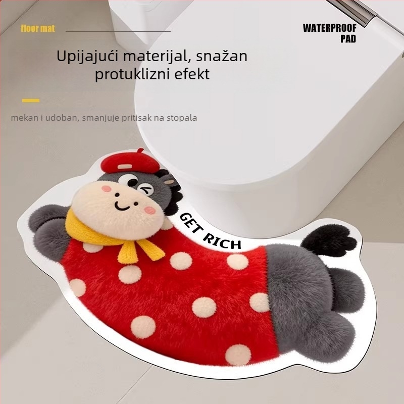 Protuklizna prostirka za kupaonicu od diatomitske glinene mase, polukružnog oblika, digitalni ispis, periva, sladak stil