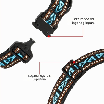 Lagana taktička ogrlica za psa, sigurnosna zaštita protiv kidanja, prugasti uzorak, materijal pamuk-poliester, ležerni stil