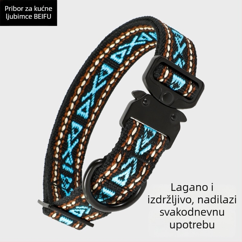 Lagana taktička ogrlica za psa, sigurnosna zaštita protiv kidanja, prugasti uzorak, materijal pamuk-poliester, ležerni stil