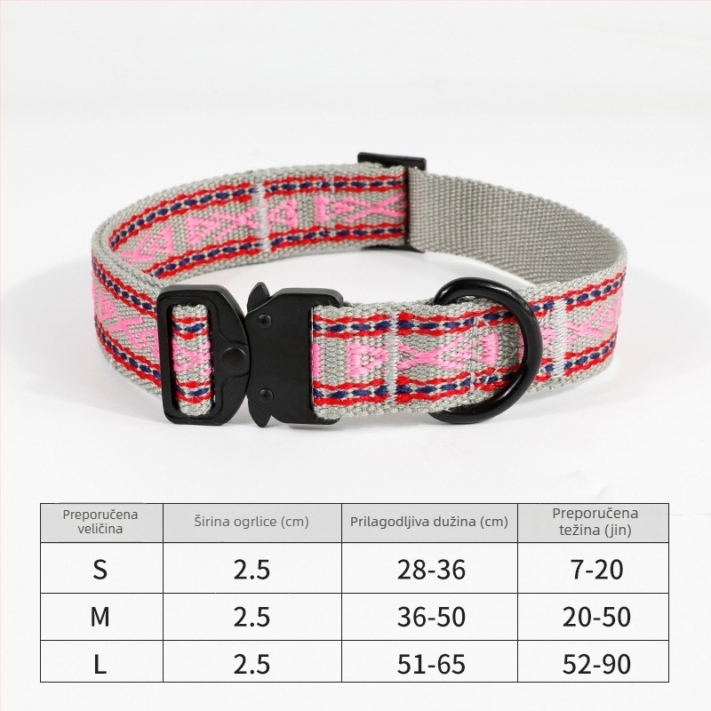 Lagana taktička ogrlica za psa, sigurnosna zaštita protiv kidanja, prugasti uzorak, materijal pamuk-poliester, ležerni stil
