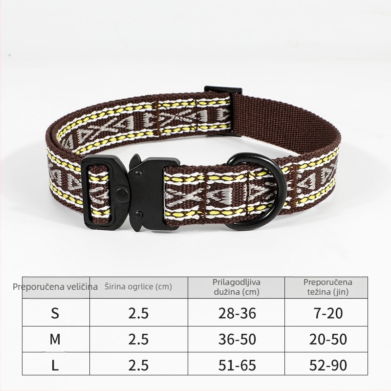 Lagana taktička ogrlica za psa, sigurnosna zaštita protiv kidanja, prugasti uzorak, materijal pamuk-poliester, ležerni stil