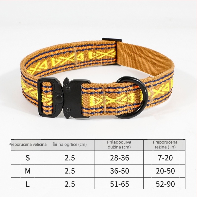 Lagana taktička ogrlica za psa, sigurnosna zaštita protiv kidanja, prugasti uzorak, materijal pamuk-poliester, ležerni stil