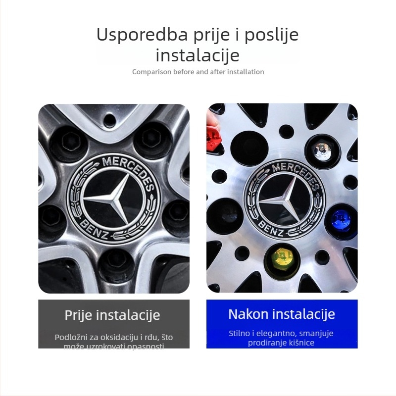 Zaštitni poklopac vijka središta kotača Mercedes-Benz, ABS, dekorativna kapica protiv hrđe za modele C-Class, E-Class, S-Class i GLC/GLE/GLB