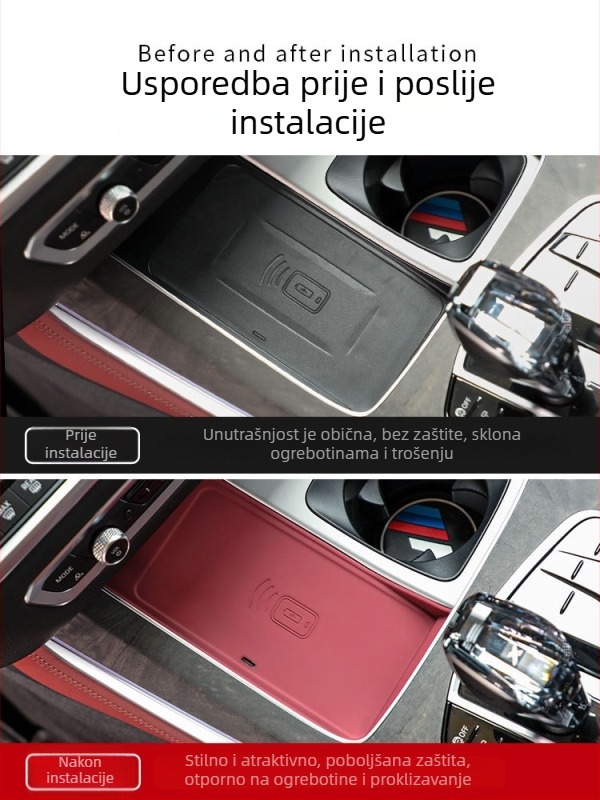 Silikonska bežična ploča za središnju konzolu automobila s protukliznom podlogom i podloškom za čaše – dodatak unutrašnjosti vozila