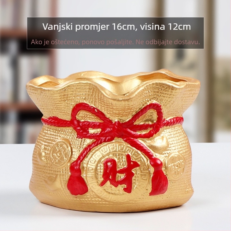 Posuda za sukulente — perforirana, prozračna keramička posuda, oblik novčane vrećice, za stolnu ili podnu upotrebu, kineski stil