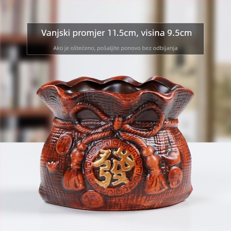 Posuda za sukulente — perforirana, prozračna keramička posuda, oblik novčane vrećice, za stolnu ili podnu upotrebu, kineski stil