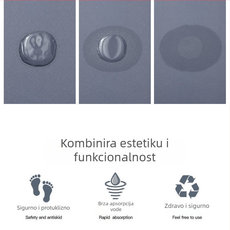 Brzo sušeći mekani tepih za kupaonicu, upija, protuklizni, mali tepih