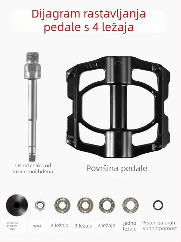 Pedal za bicikl JT-002 – aluminijsko kućište, osovina od legirane čelika, pogodan za bicikl