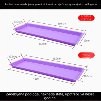 Plastična pladnja za lonce, pravokutnog oblika, drenažni tanjur, šarena, duga i velika