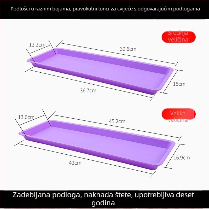 Plastična pladnja za lonce, pravokutnog oblika, drenažni tanjur, šarena, duga i velika